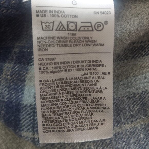 Old Navy Men's Blue and Grey Plaid Flannel Cotton Button Up Shirt Large - Picture 7 of 9